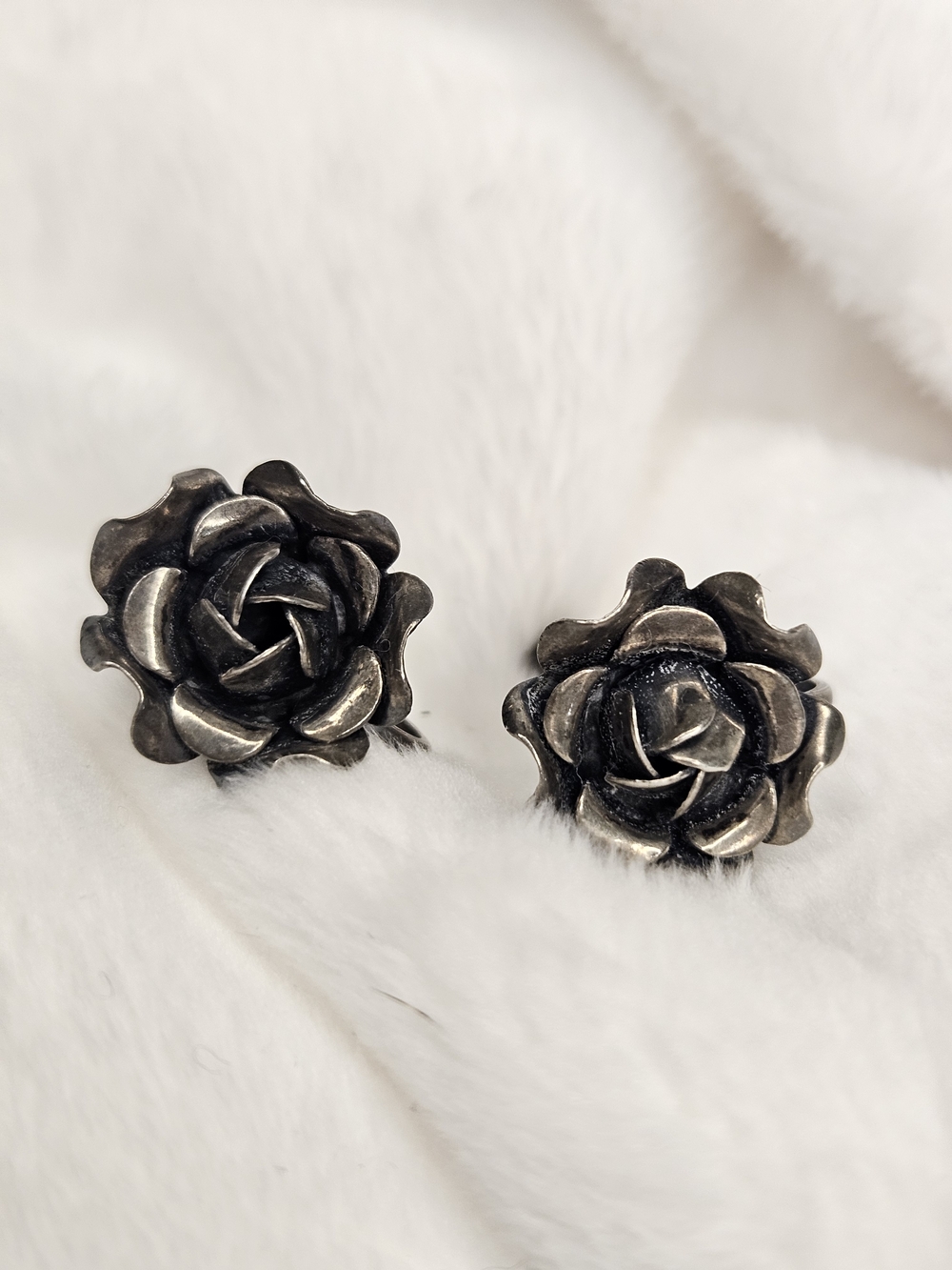 Vintage Sterling Silver Rose Flower Screw Back Earrings Art Deco Style